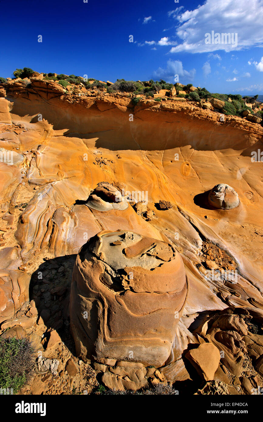 Erstaunliche vulkanischen Felsen am Faraklo (oder "Falakro") Strand, Lemnos (Limnos) Insel Nord Ägäis, Griechenland. Stockfoto
