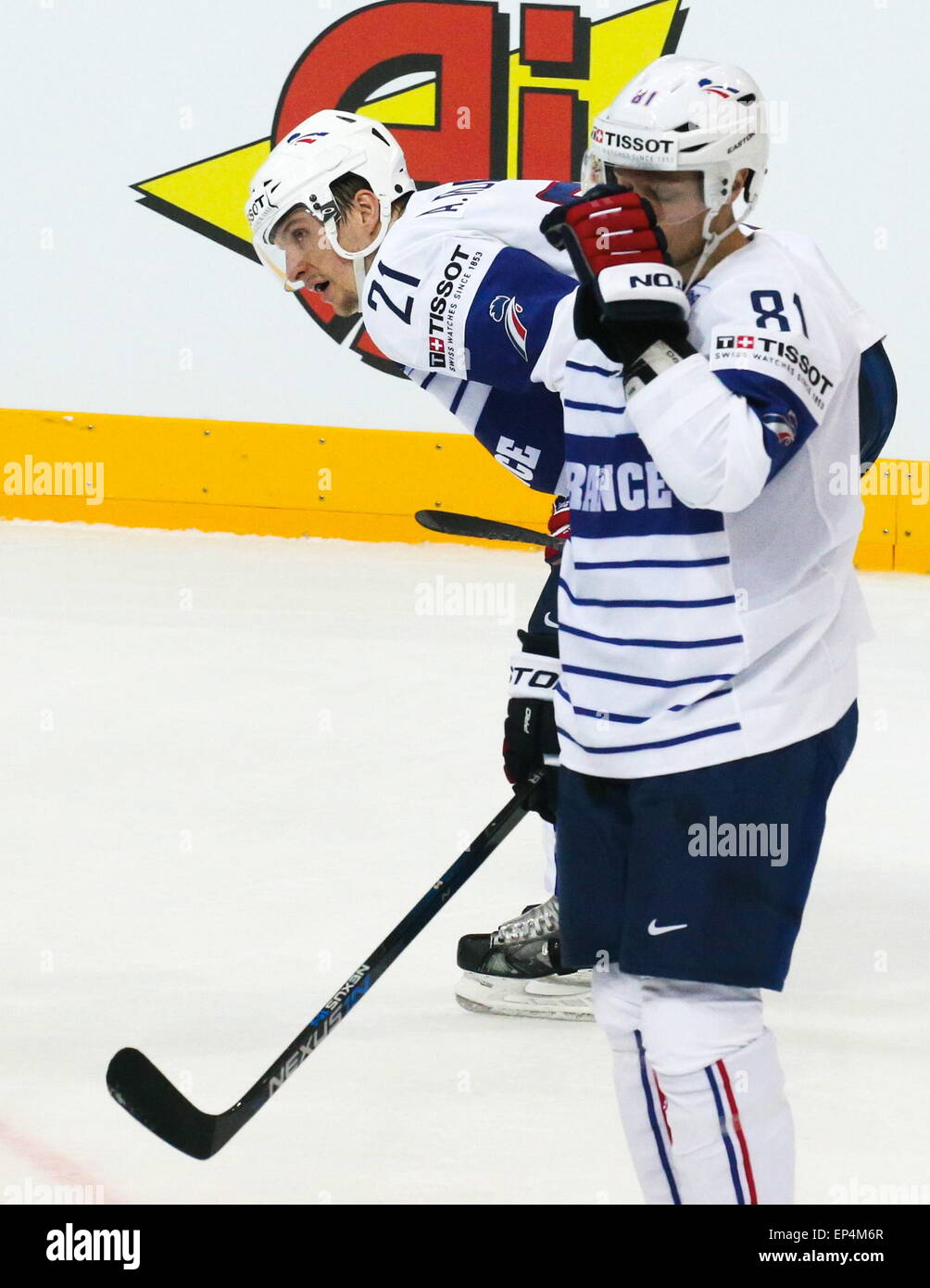 Täuschungen Antoine Roussel / Anthony Rech - 07.05.2015 - Republique Tcheque / Frankreich - Championnat du Monde de Hockey Sur Glace. Foto: Xavier Laine / Icon Sport Stockfoto