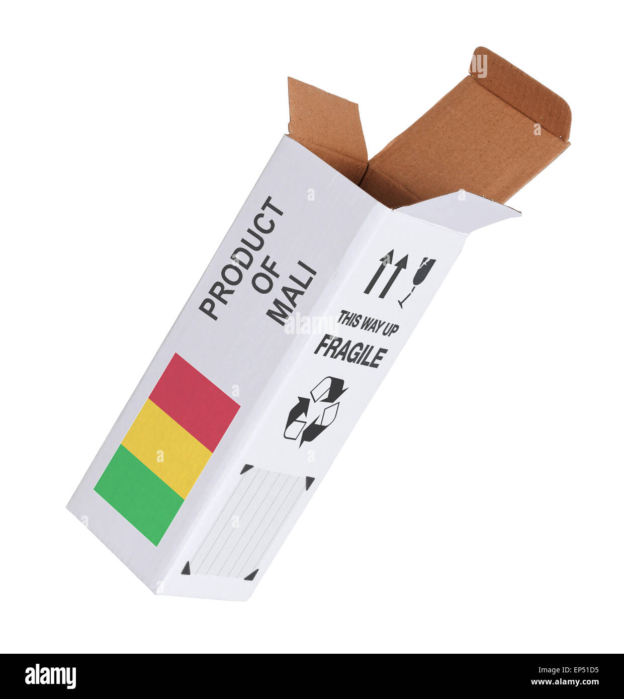 Konzept der export, öffnete Papier Box - Produkt von Mali Stockfoto