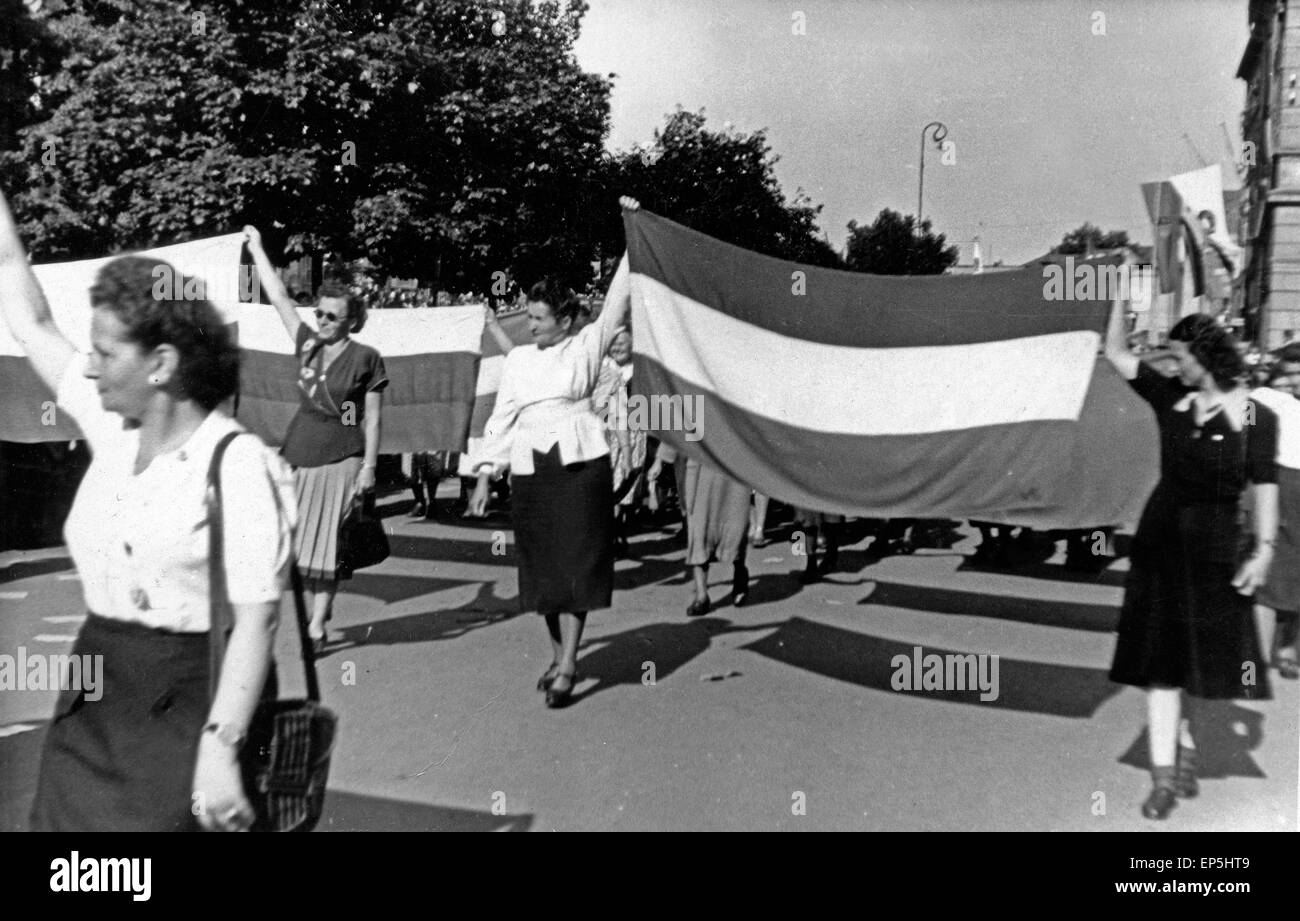 Nationalflagge der Sorben, DDR 1950er Jahre. Flagge der Sorbischen, DDR 1950. Stockfoto
