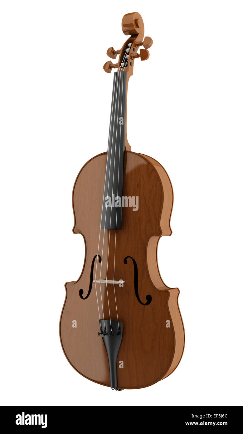 braune Geige isoliert auf weißem Hintergrund Stockfoto