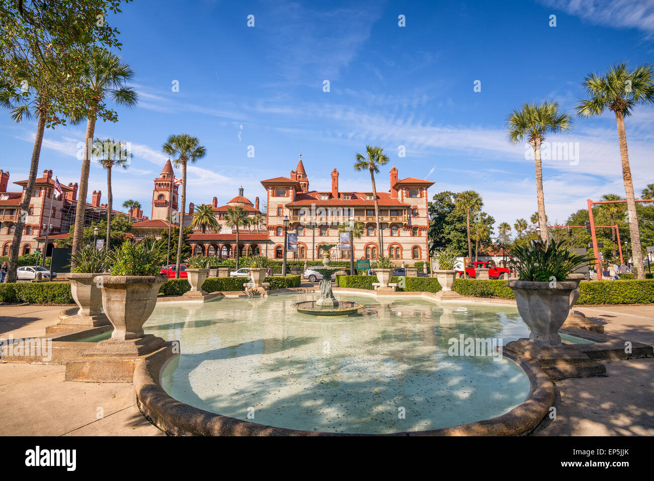 St. Augustine Innenstadt Stadtbild mit Brunnen am Flagler College Stockfoto