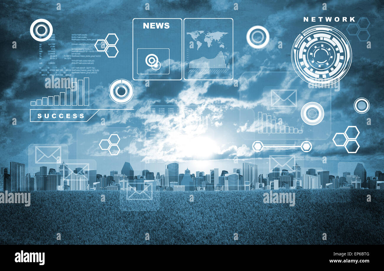 Stadtbild mit holografischen Bildschirm Stockfoto