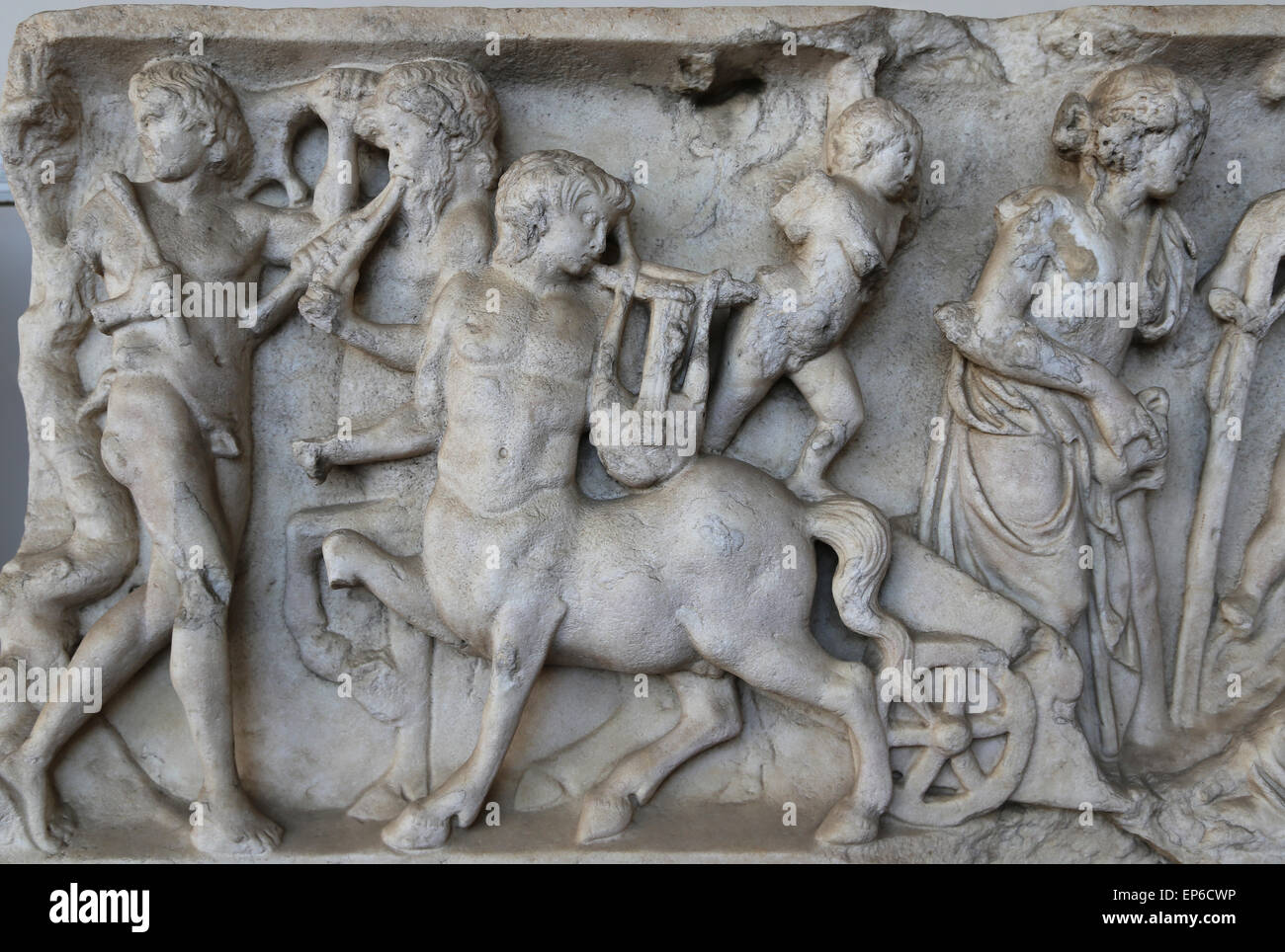 Sarkophag. Dionysos Enthüllung Arianna und Jahrhundert-Szenen. Marmor. 160-180 n. Chr.. Rom. Via Appia. Römische Nationalmuseum. Bäder Stockfoto