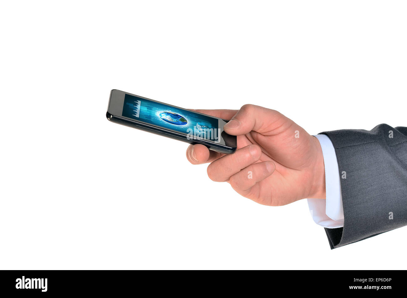 Unternehmenshilfe Hand hält mobile Stockfoto