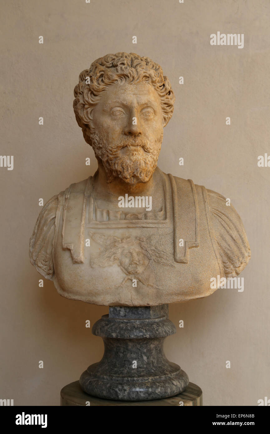 Marcus Aurelius (121-180 n. Chr.). Römischer Kaiser. Als letztes th fünf gute Kaiser. Antonine Dynastie. Büste. Von Rom, das Forum Romanum. Stockfoto