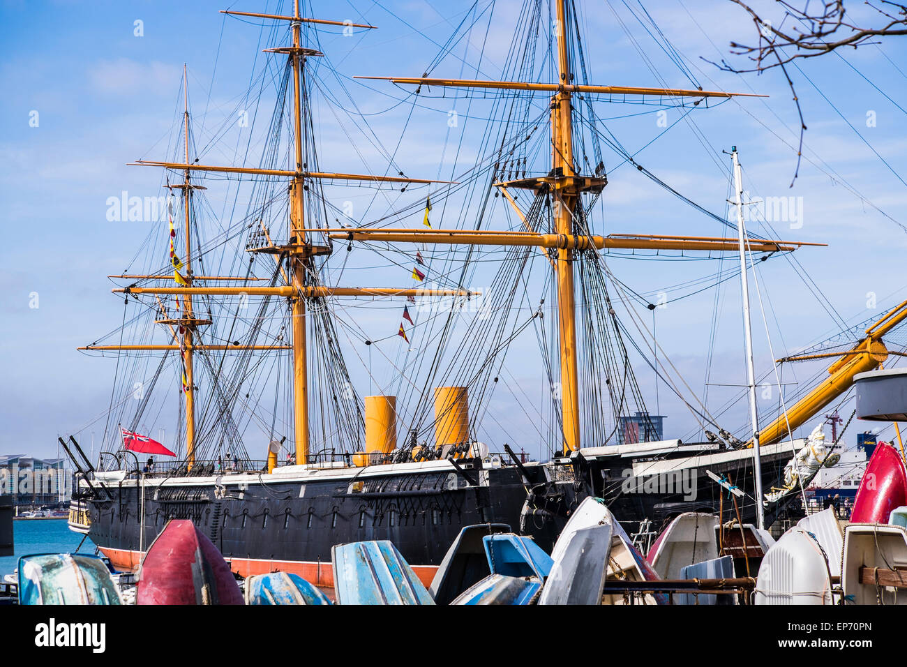 H.M.S.Warrior Eisen geschältes Kriegsschiff - Portsmouth, England, U.K Stockfoto