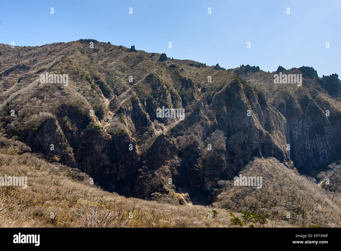 Landschaft der Yeongsil Trail Kurs auf Baerokdam Insel Jeju, Korea in Halla Mountain National Park. Stockfoto