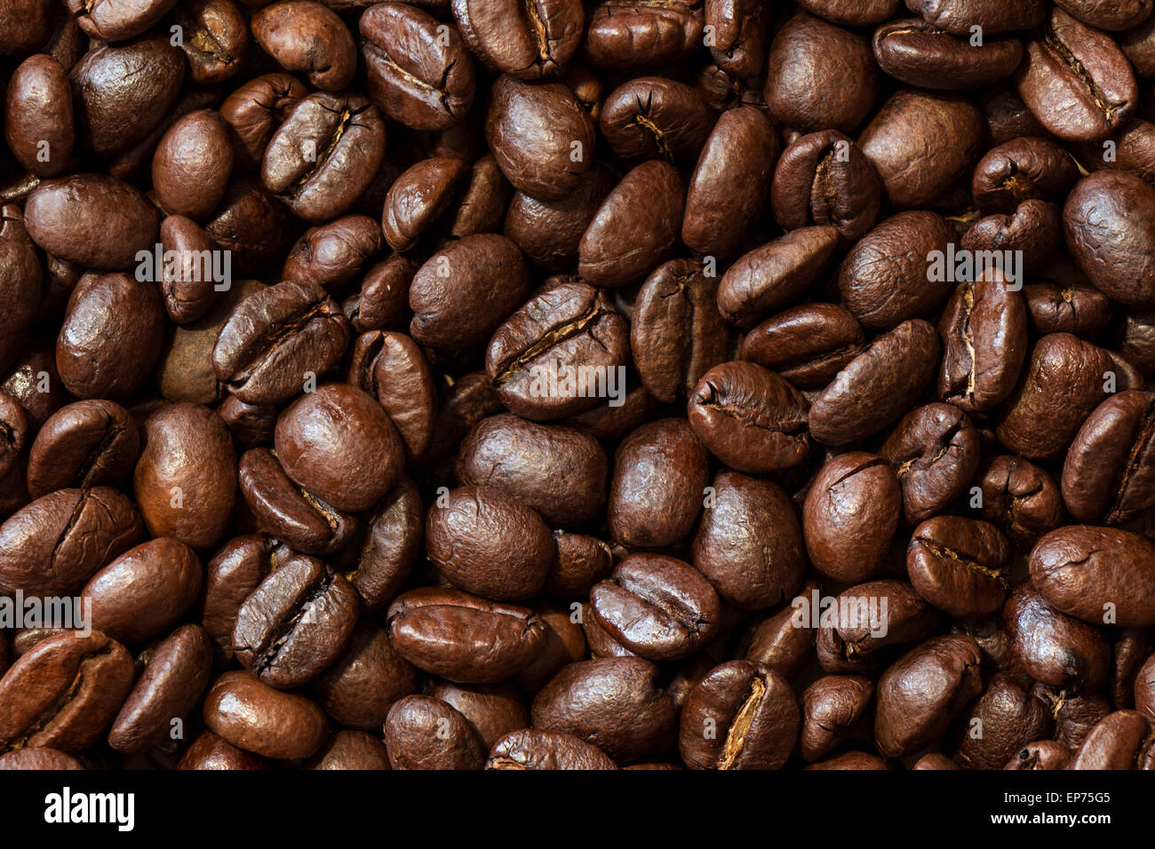 Closeup geröstete Kaffeebohnen Stockfoto