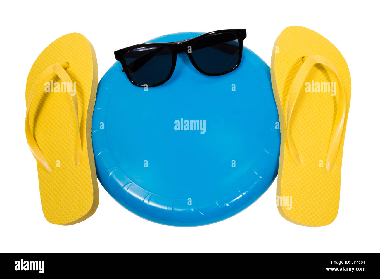 Flip Flops und Frisbee Sommer-Spaß im freien Stockfoto