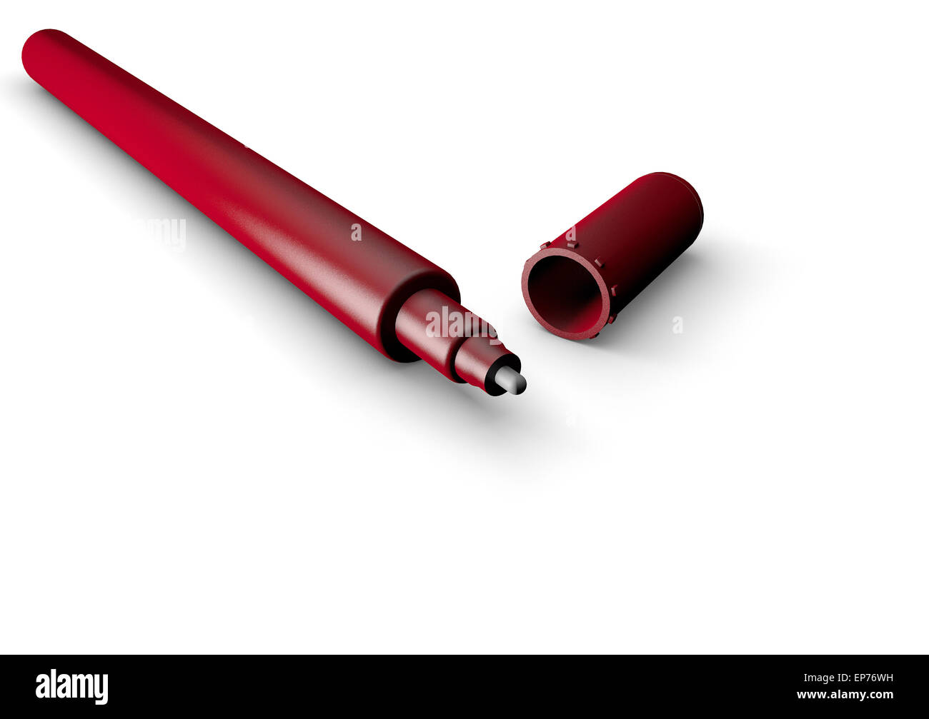 Geöffneten roten Stift isoliert auf weißem Hintergrund Stockfoto