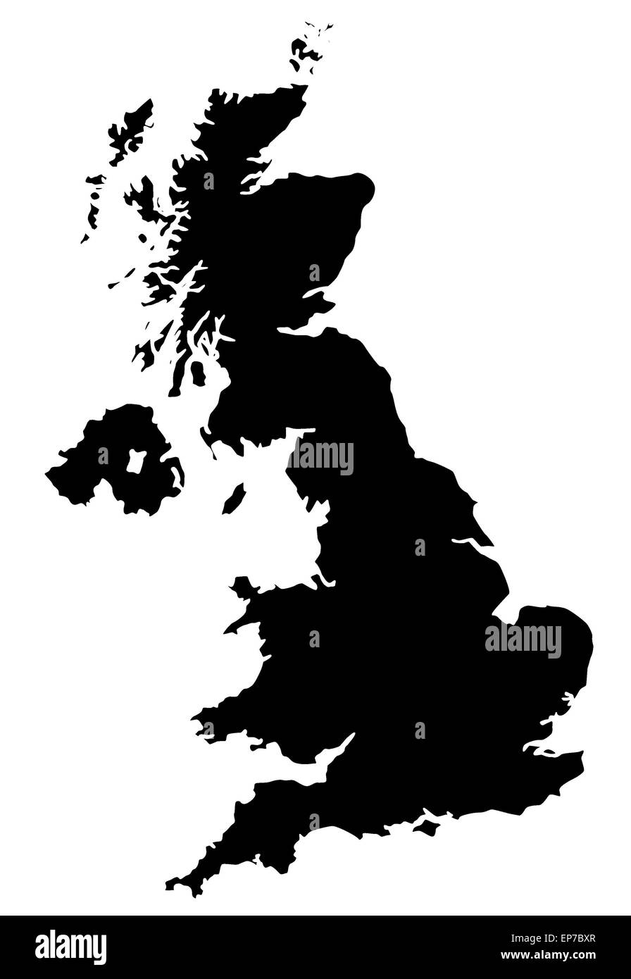 Karte von Großbritannien mit schwarzer Farbe gefüllt Stockfoto