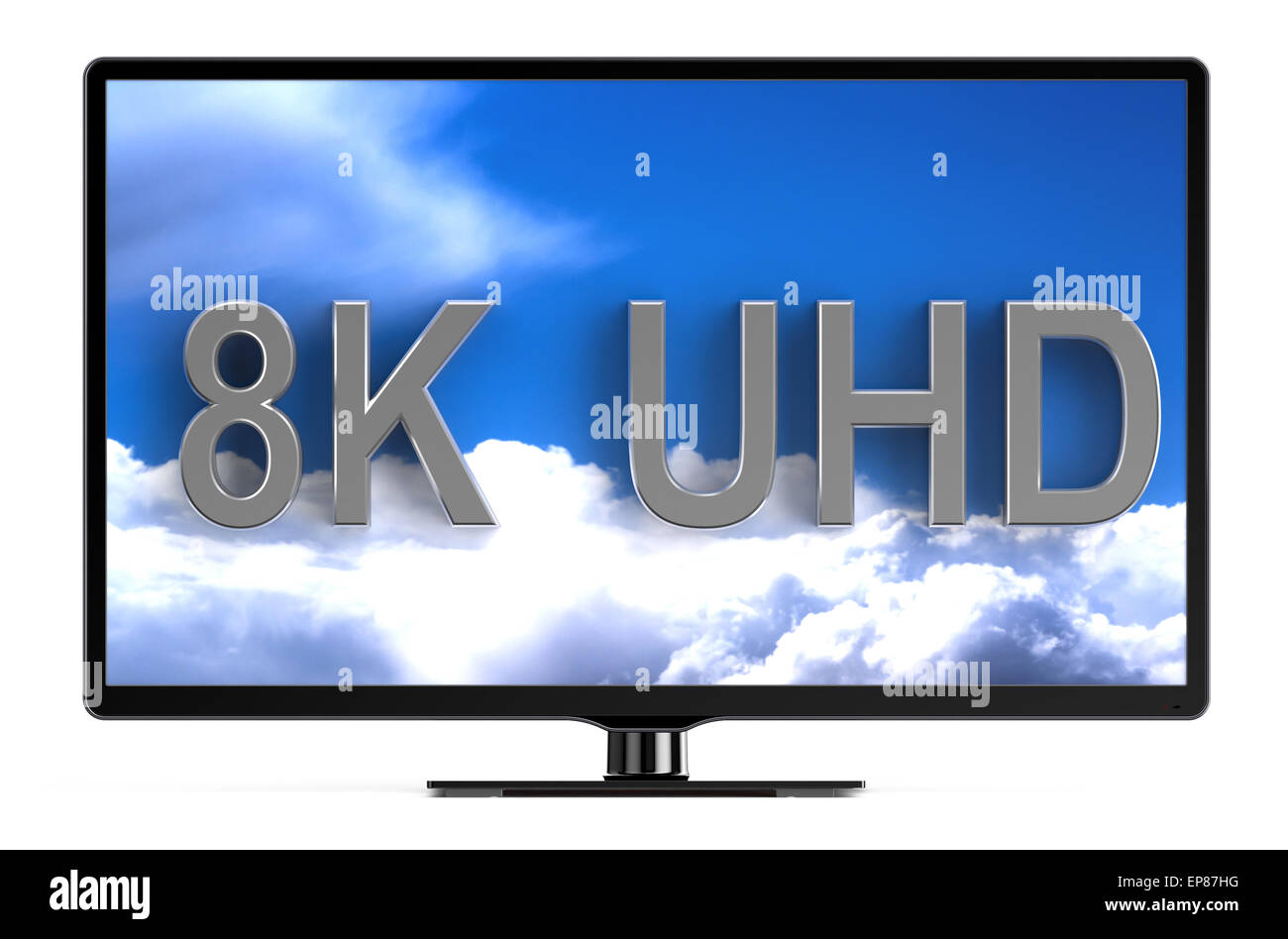 Fernseher mit 8K UHD auf weißen Hintergrund isoliert Stockfoto