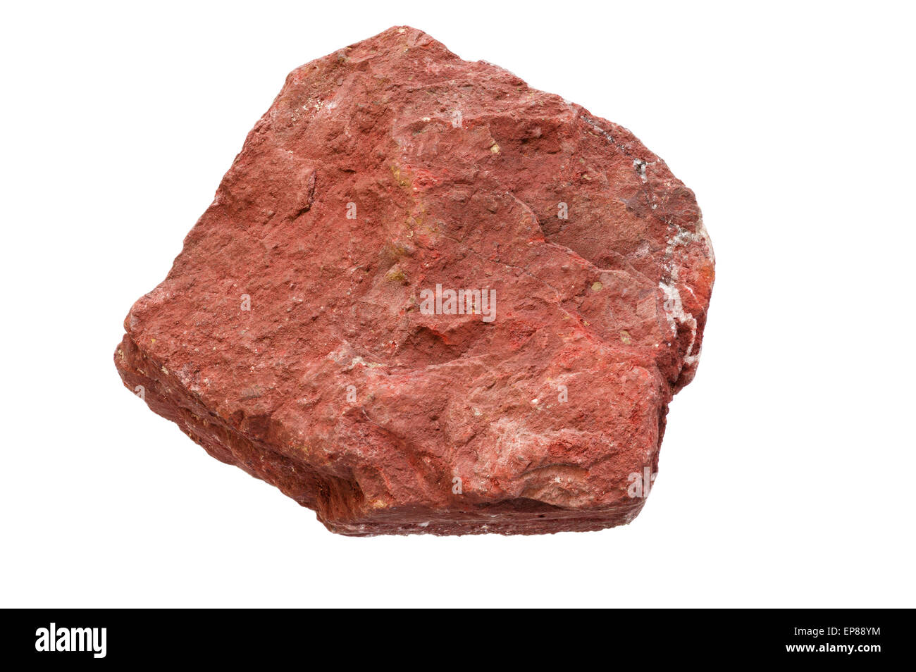Hämatit oder Eisen Erz Mineral Rock Hand Probe isoliert auf weißem Hintergrund Stockfoto