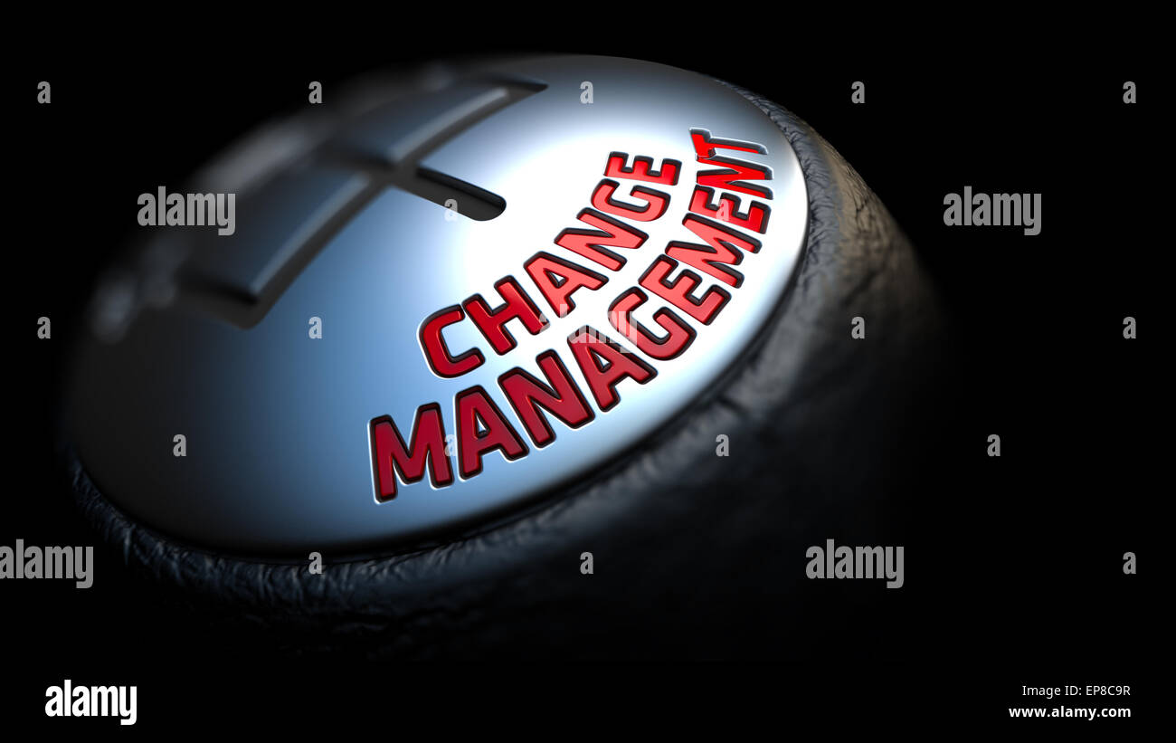 Change-Management. Steuerungskonzept. Schalthebel auf schwarzem Hintergrund. Nahaufnahme. Selektiven Fokus. 3D Render. Stockfoto