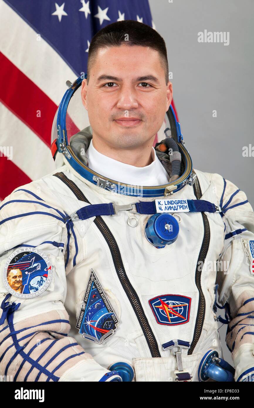 Internationale Raumstation ISS-Expedition 44 NASA Astronaut Kjell Lindgren offizielle Porträt tragen die Sokoi Raum passen seine 27. Mai 2014 in Star City, Russland. Stockfoto