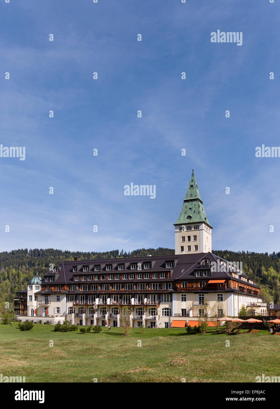 Schlosshotel Schloss Elmau mit Spa Bereich, South View Veranstaltungsort G7-Gipfel in 2015, Klais, Wetterstein, Werdenfelser Land Stockfoto