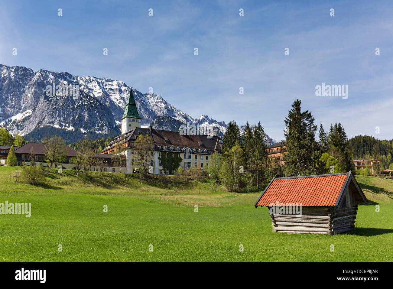 Schlosshotel Schloss Elmau, Veranstaltungsort des G7-Gipfels in 2015, Klais, Wetterstein, Werdenfelser Land, Oberbayern, Bayern Stockfoto