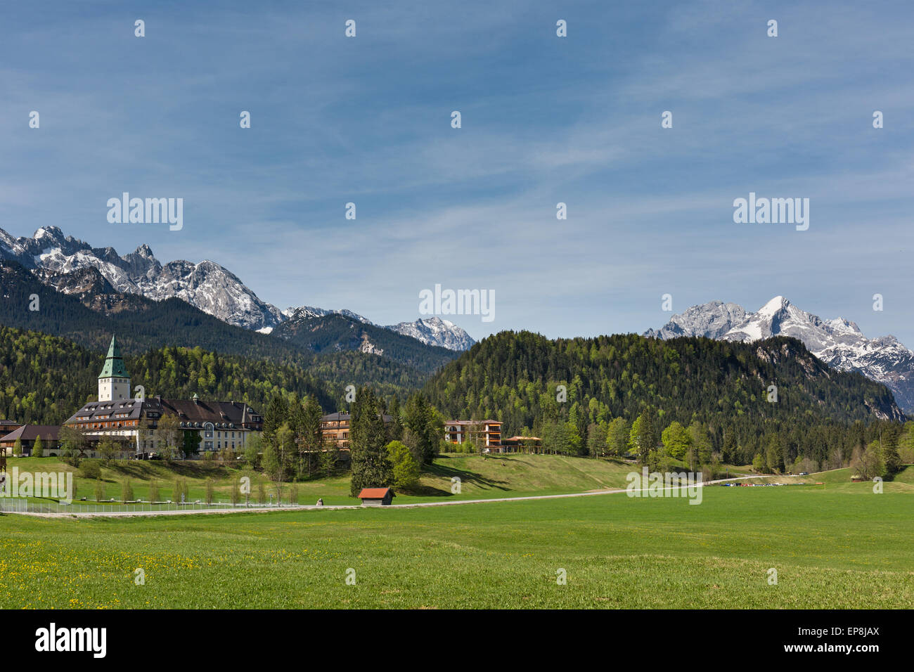 Schlosshotel Schloss Elmau, Veranstaltungsort des G7-Gipfels in 2015, Klais, Wetterstein, Werdenfelser Land, Oberbayern, Bayern Stockfoto