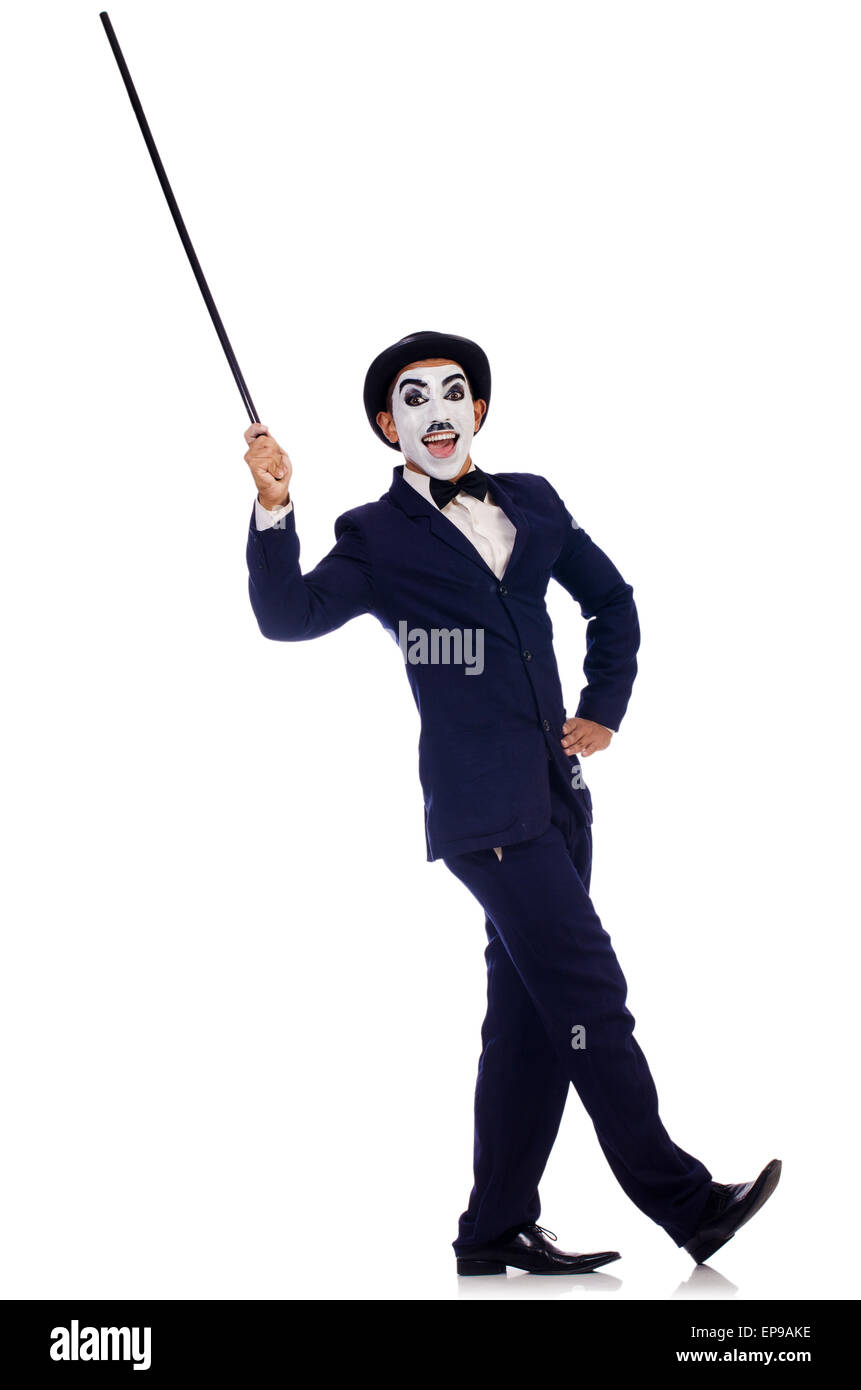Personifizierung von Charlie Chaplin auf weiß Stockfoto
