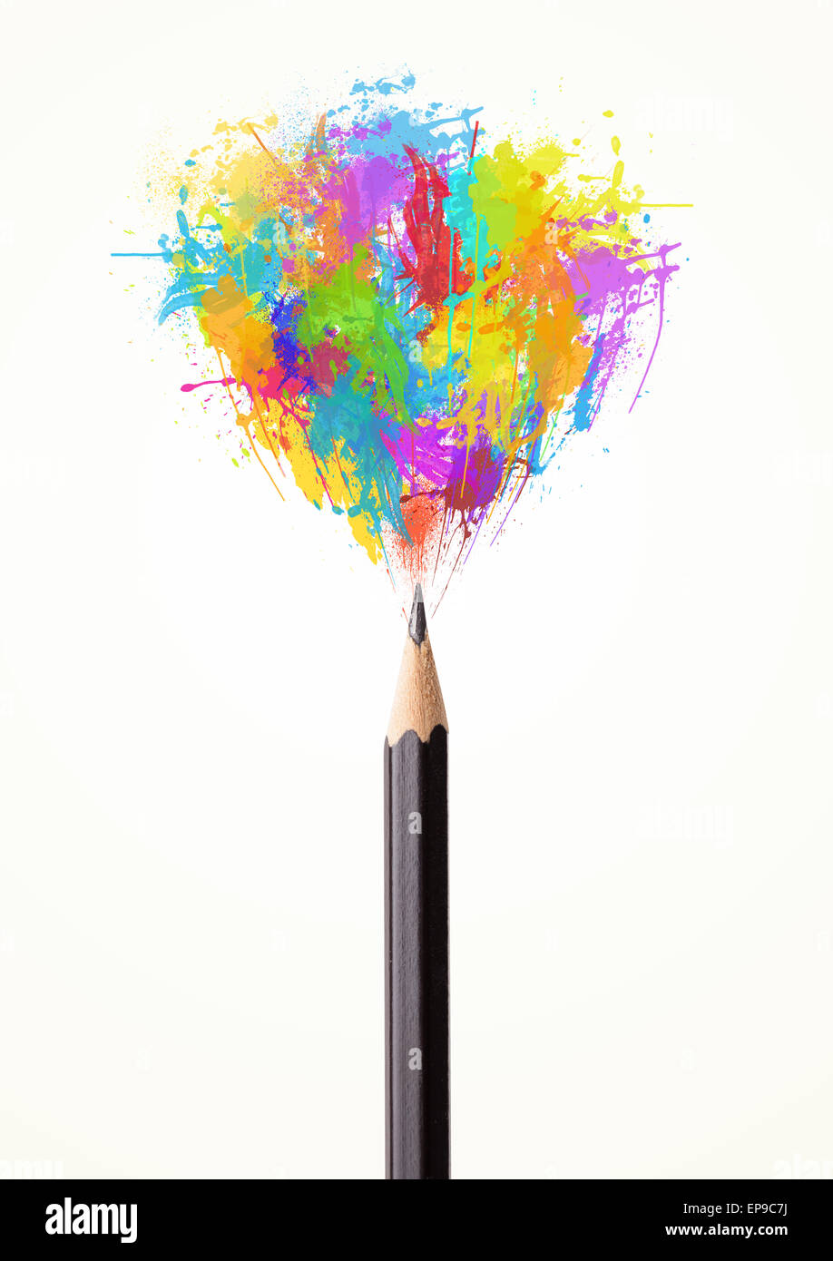 Bleistift-Nahaufnahme mit farbigen Lack Spritzer Stockfoto