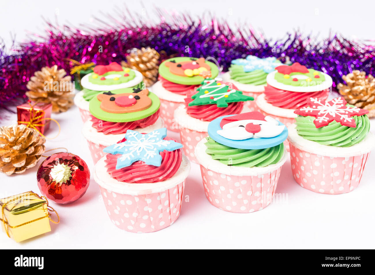 Weihnachten dekoriert cupcakes Stockfoto