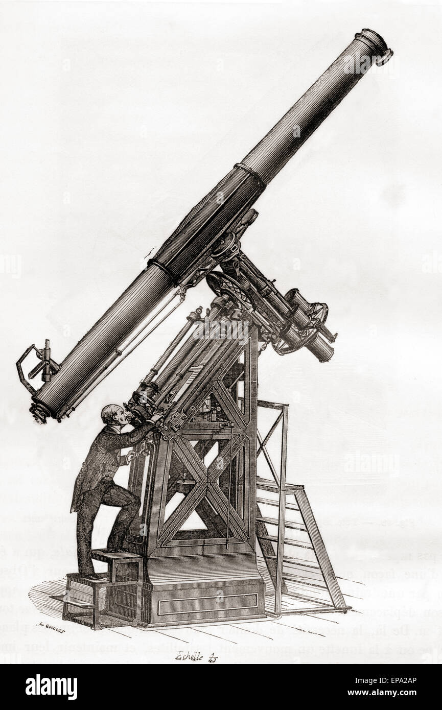 Ein Äquatorial-Teleskop in Paris Observatory, Frankreich im 19. Jahrhundert. Stockfoto