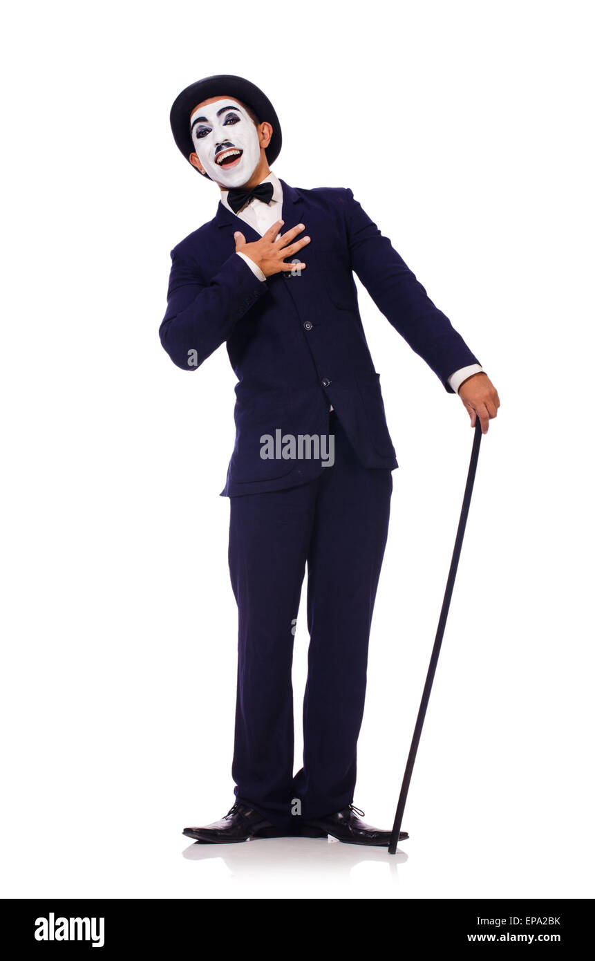 Personifizierung von Charlie Chaplin auf weiß Stockfoto