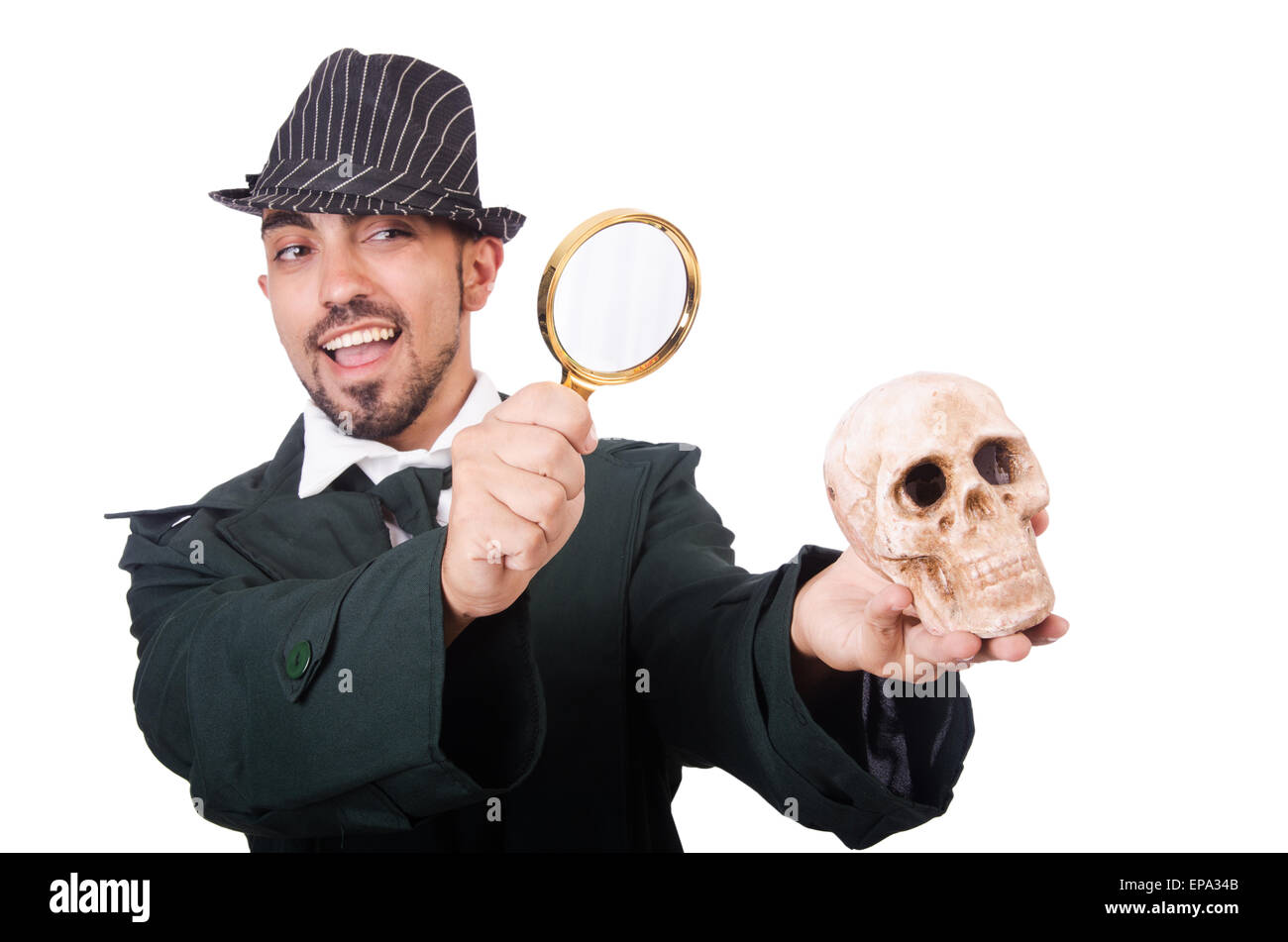 Jungen Detektiv isoliert auf dem weißen Stockfoto