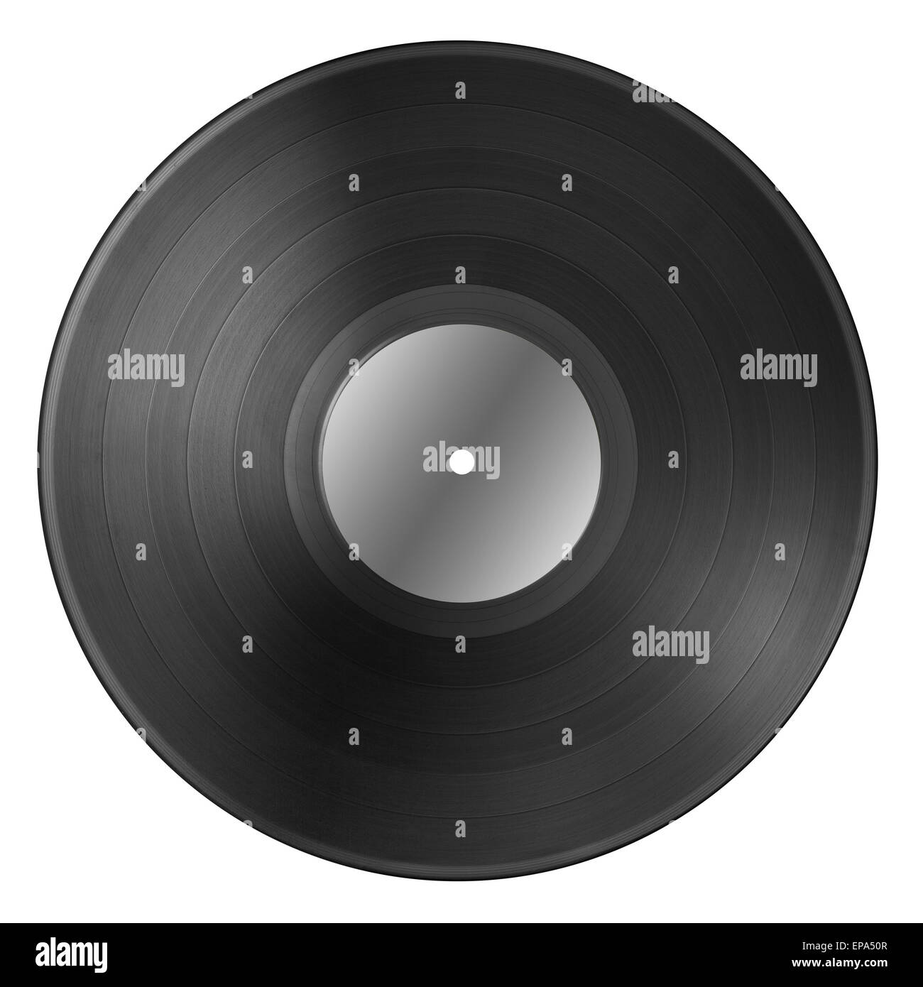 Schwarzes Vinyl Record Disc mit leere Beschriftung isoliert auf weiss Stockfoto