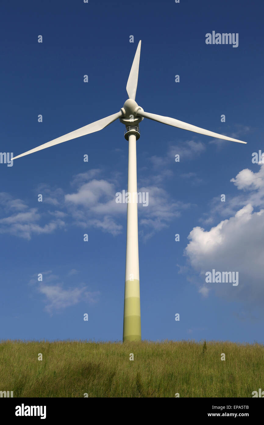 Windrad Auf Einer Gr├╝nen Wiese Thema Energie Und Umweltschutz Stockfoto