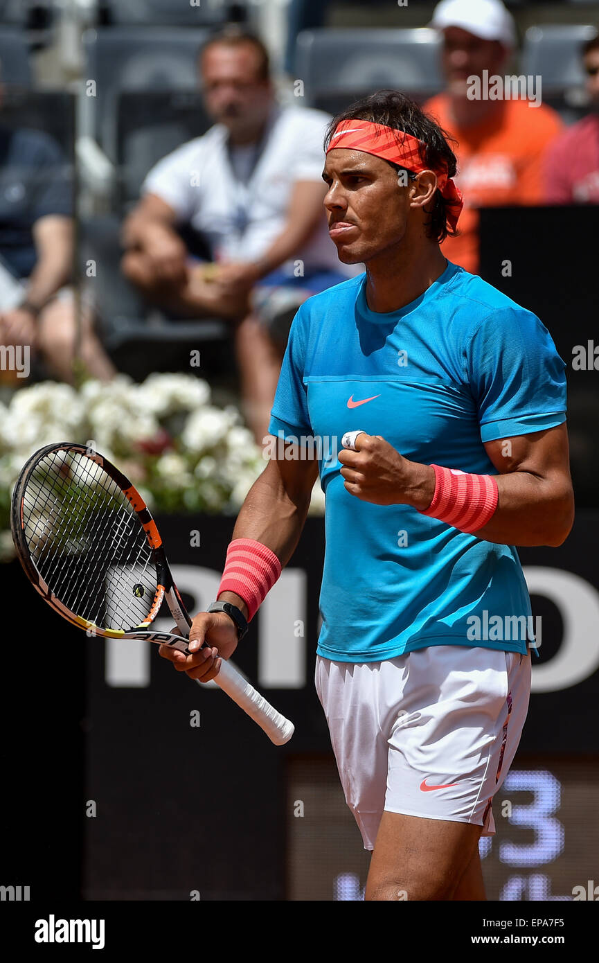 14.05.2015 Rom, Italien. BNL italienischen Open Tennis. ATP Rafael Nadal gegen John Isner. Rafael Nadal (ESP) feiert Stockfoto