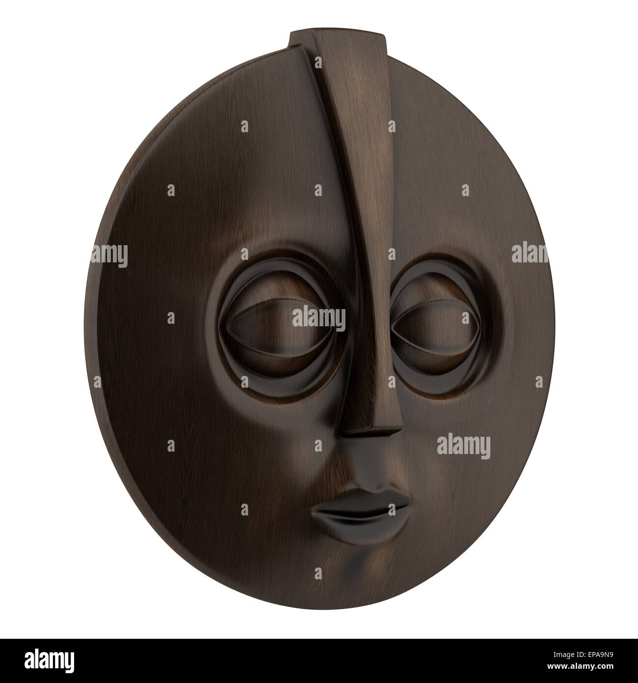 Afrikanische Holzmaske isoliert auf weißem Hintergrund Stockfoto