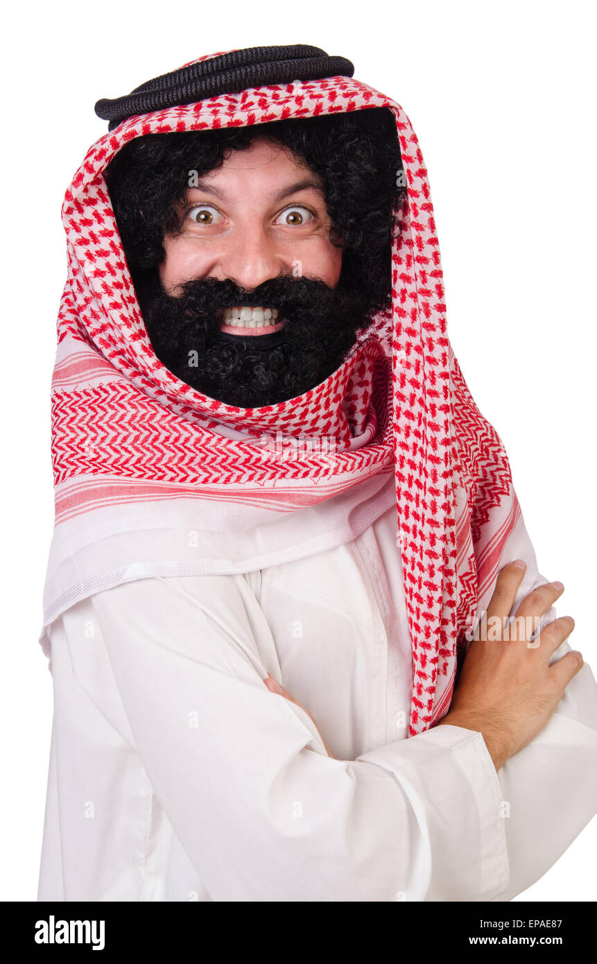 Lustige Arabische Mann isoliert auf weiss Stockfotografie Alamy