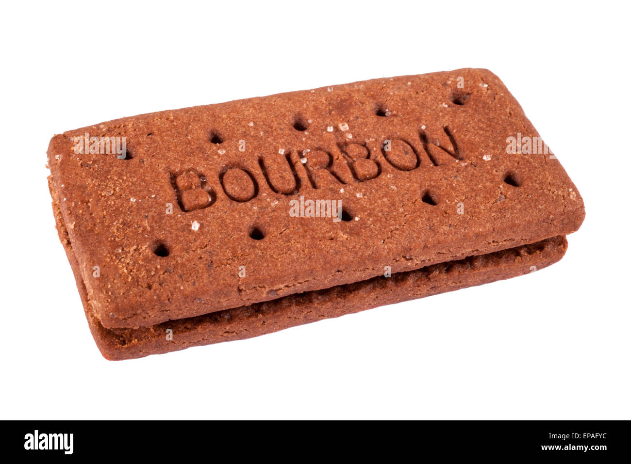 Ein Bourbon Biskuit über einen weißen Hintergrund. Stockfoto