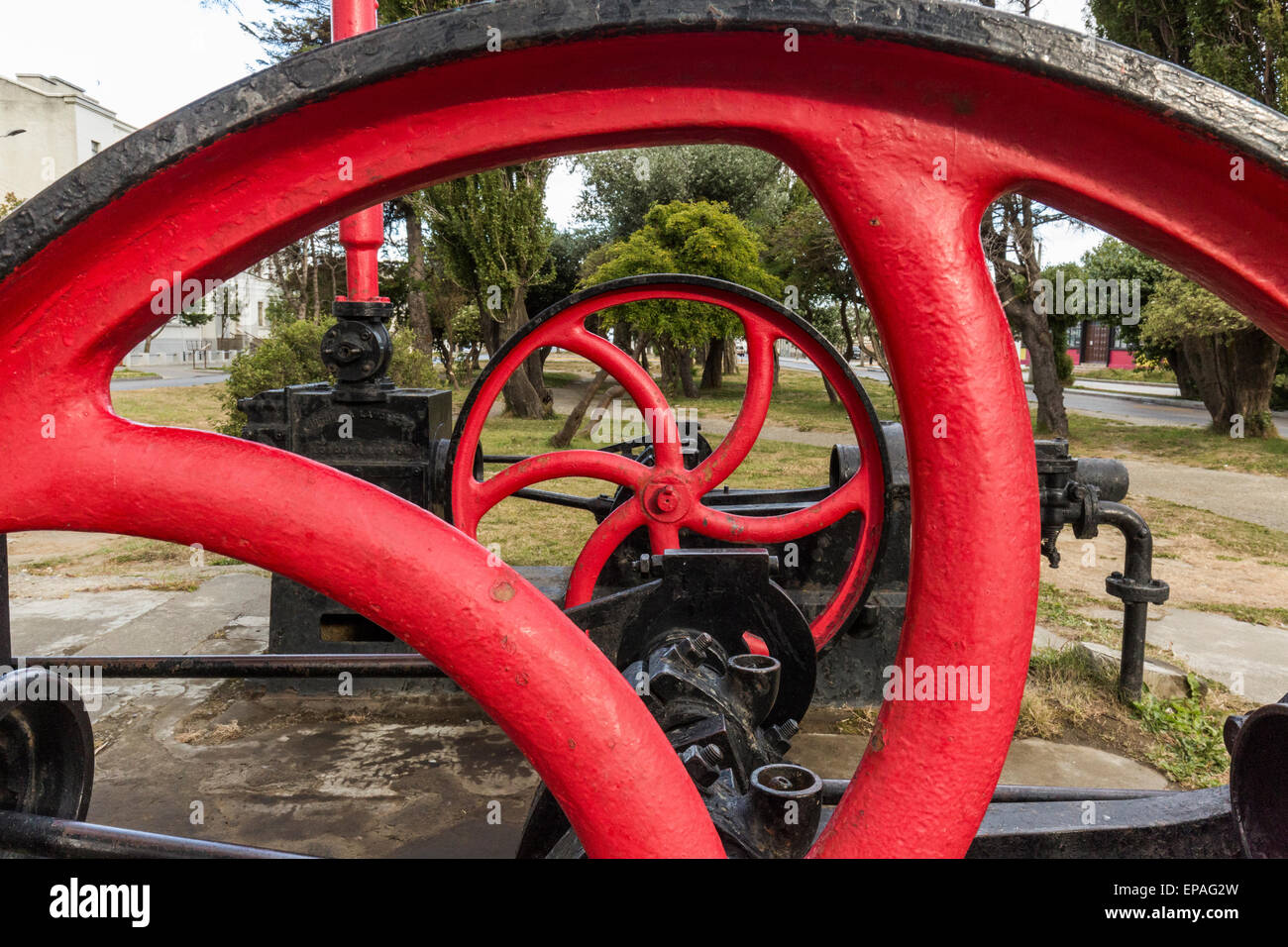 Detail der veralteten Dampf angetriebene Pumpen Maschine, Punta Arenas, Chile Stockfoto