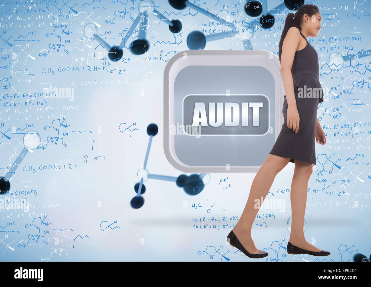 Zusammengesetztes Bild des asiatischen Geschäftsfrau zu Fuß Stockfoto