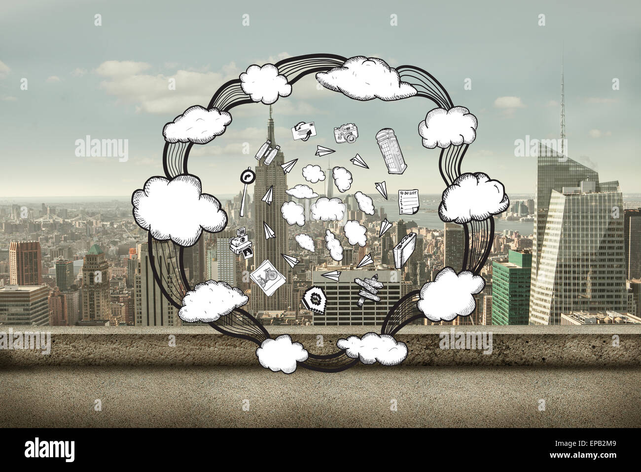 Zusammengesetztes Bild des Cloud computing Kritzeleien Stockfoto