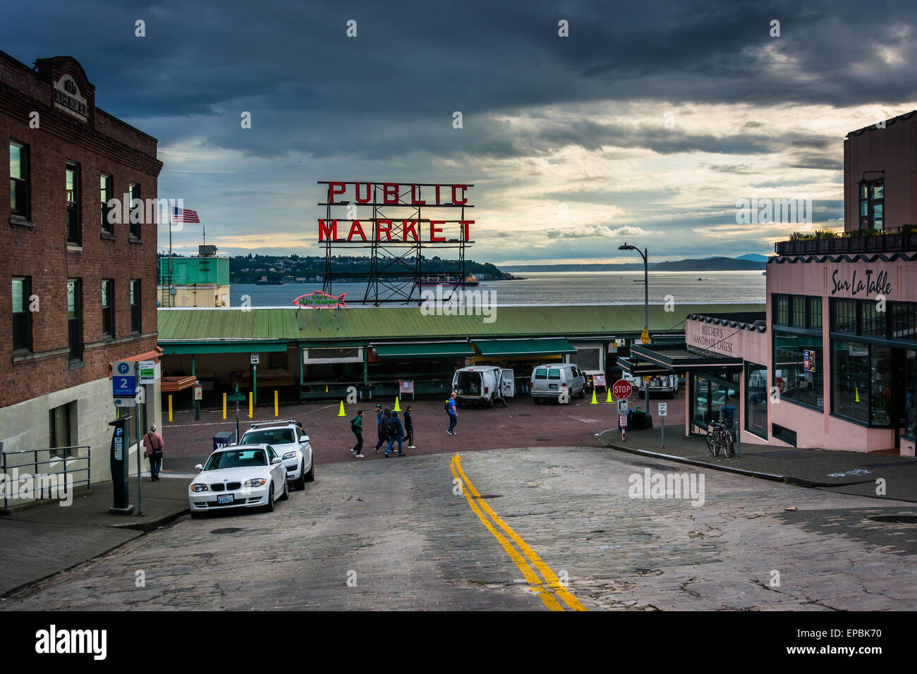 Ansicht des Pike Place Market in Seattle, Washington. Stockfoto