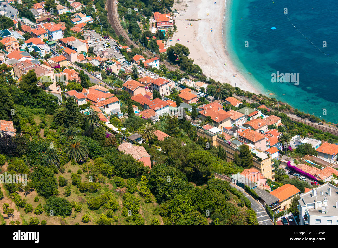 Luftaufnahme der Stadt Menton an der Côte d'Azur Stockfoto