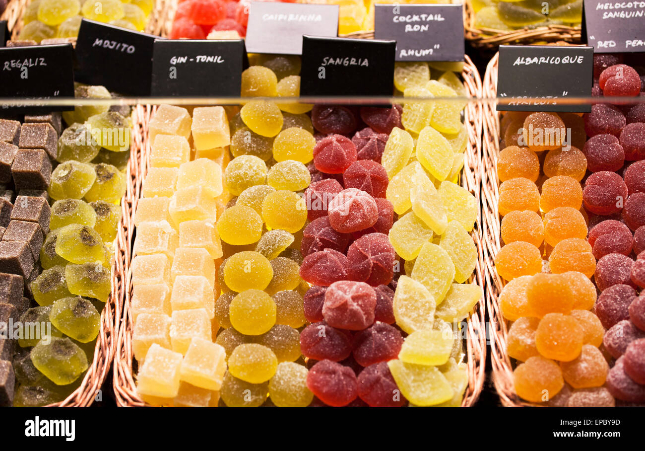 Verschiedenen Gelee-Bonbons auf dem Markt ausgesetzt Stockfoto