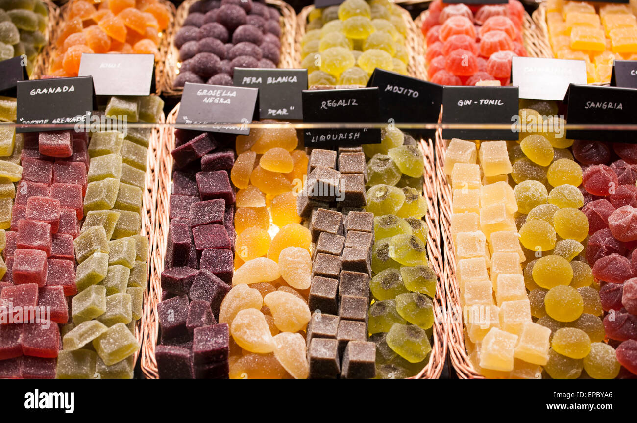 Verschiedenen Gelee-Bonbons auf dem Markt ausgesetzt Stockfoto