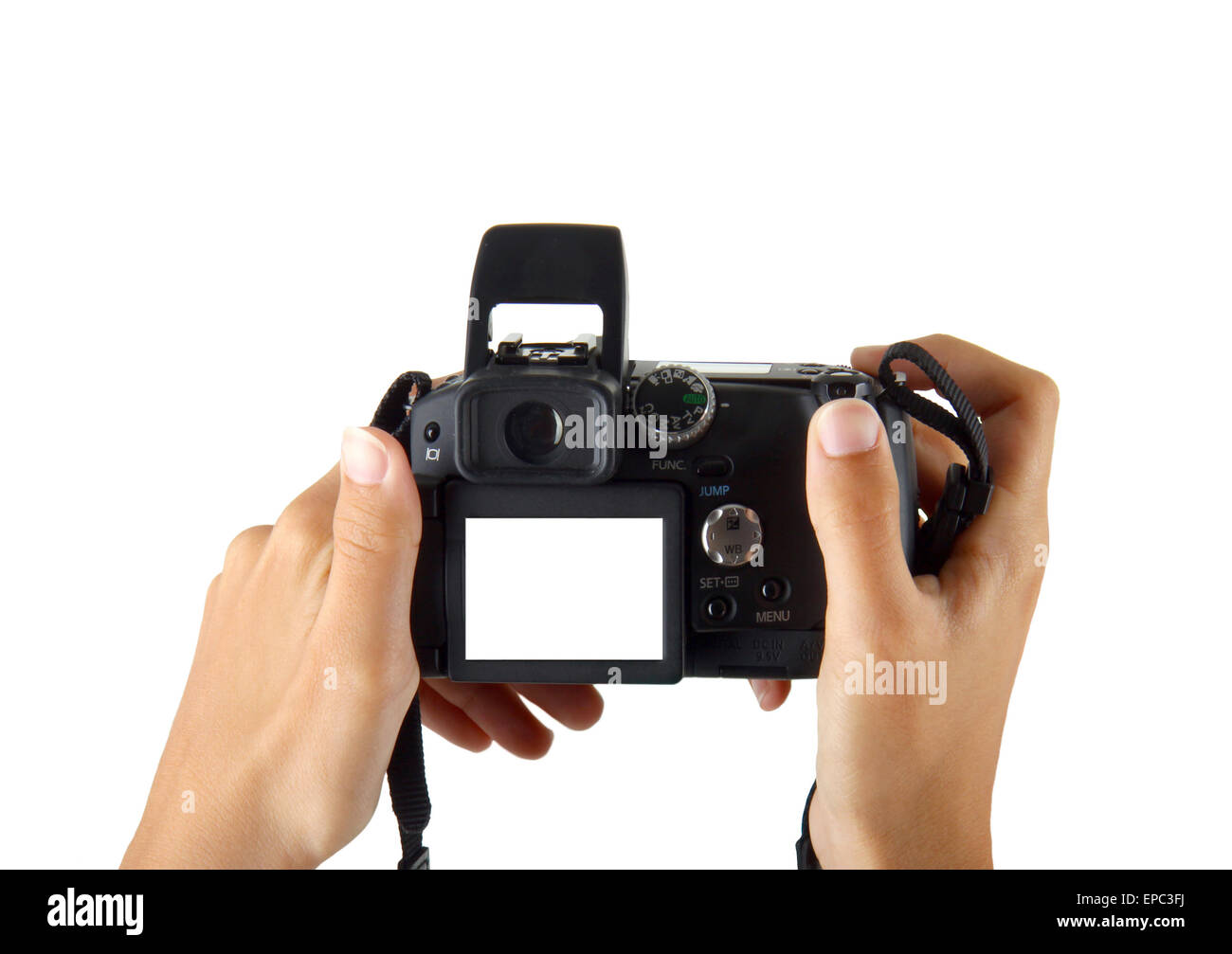 weibliche Hände fotografieren mit einer digitalen Kompaktkamera Stockfoto