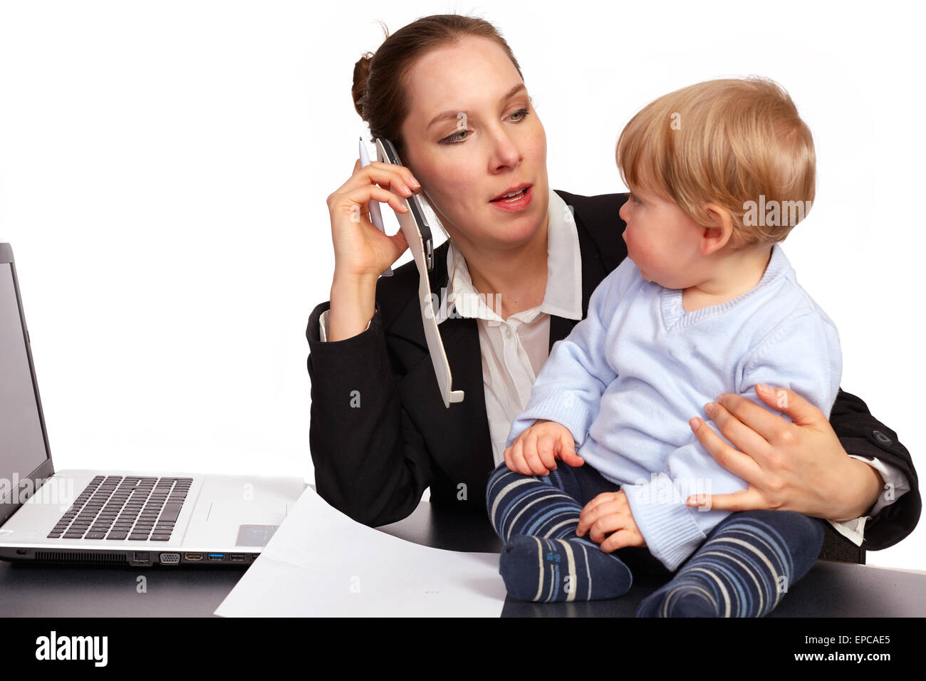 Mutter und Kind am Arbeitsplatz Stockfoto