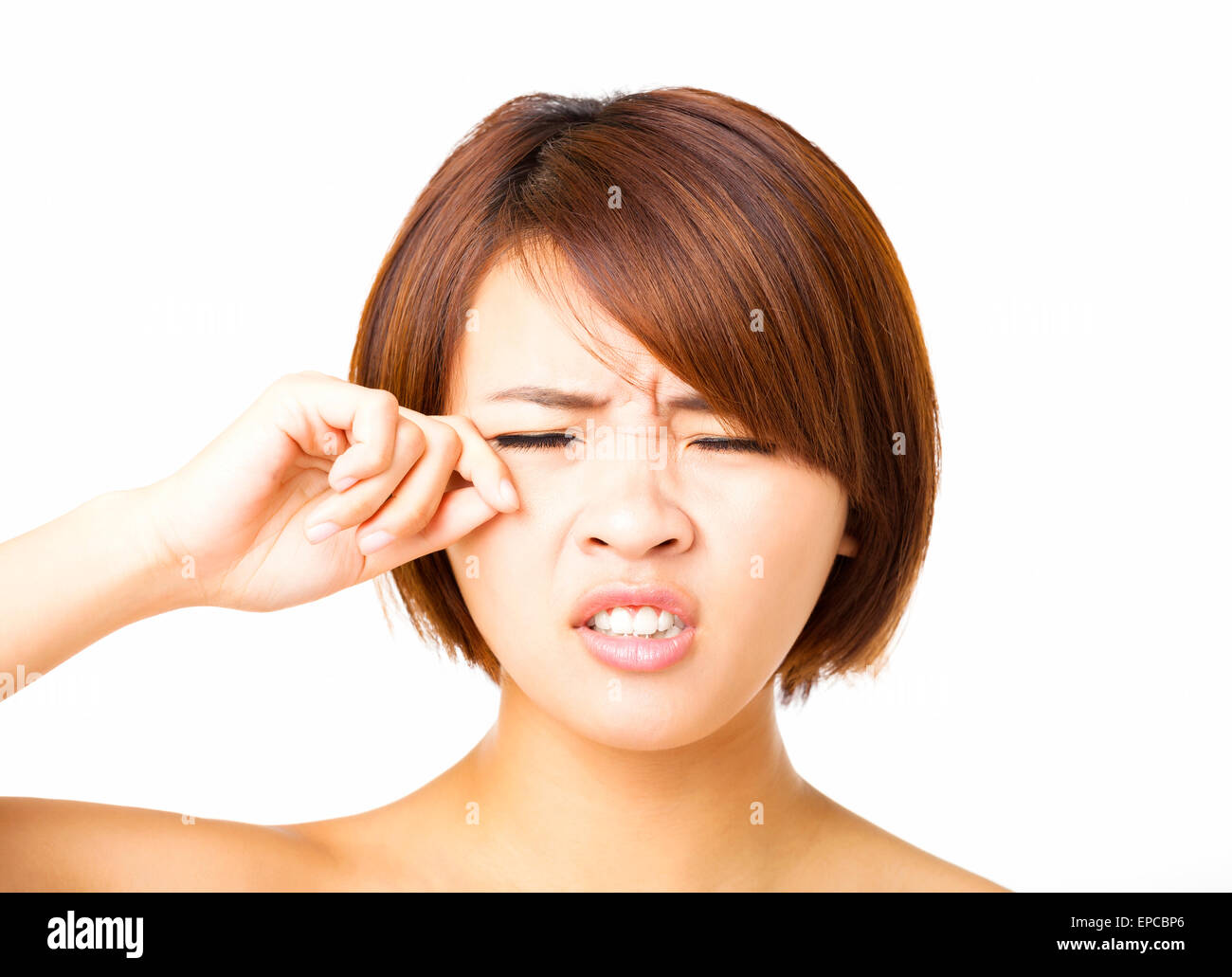 Closeup junge Frau weinend Stockfoto