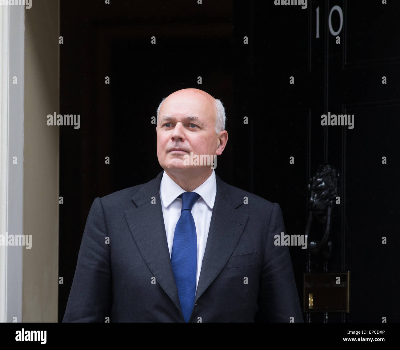 Iain Duncan Smith, Arbeit und Renten Sekretär in 10 Downing Street, nachdem das Kabinett Umbildung Stockfoto