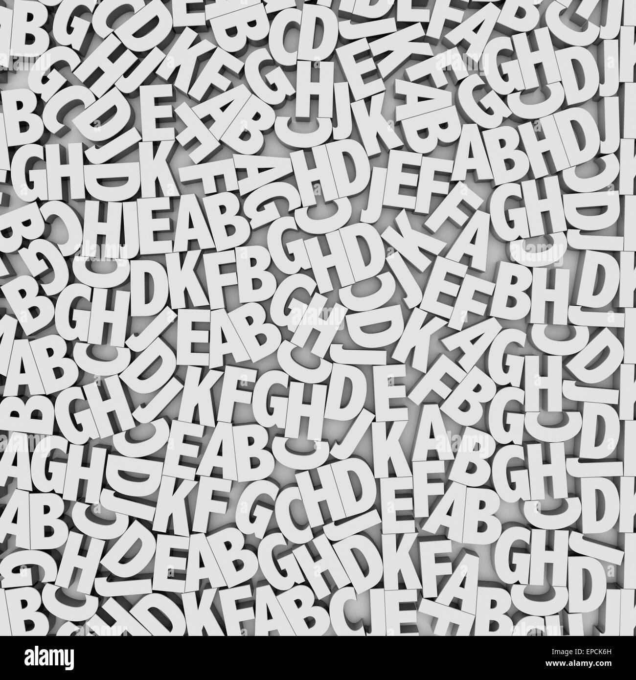 3D Rendern des weißen zufällige Buchstaben Stockfoto