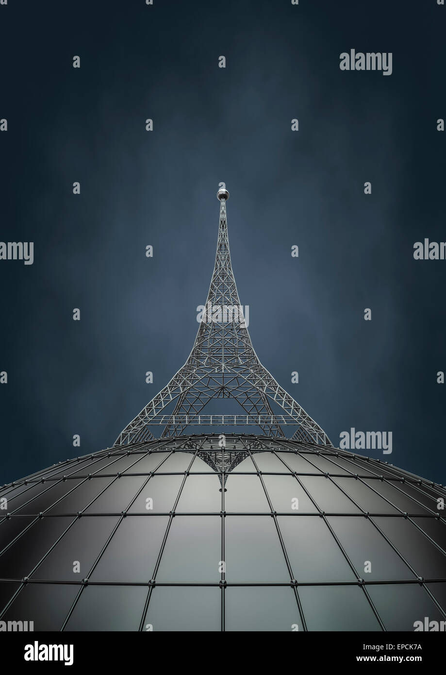 3D Render Kommunikation Turm aus Metall Globus Stockfoto