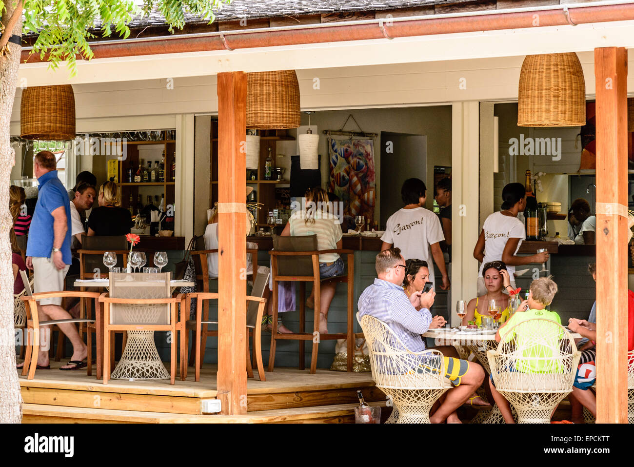Catherines Cafe Plage Restaurant, Pigeon Point, English Harbour Town, Antigua Stockfoto