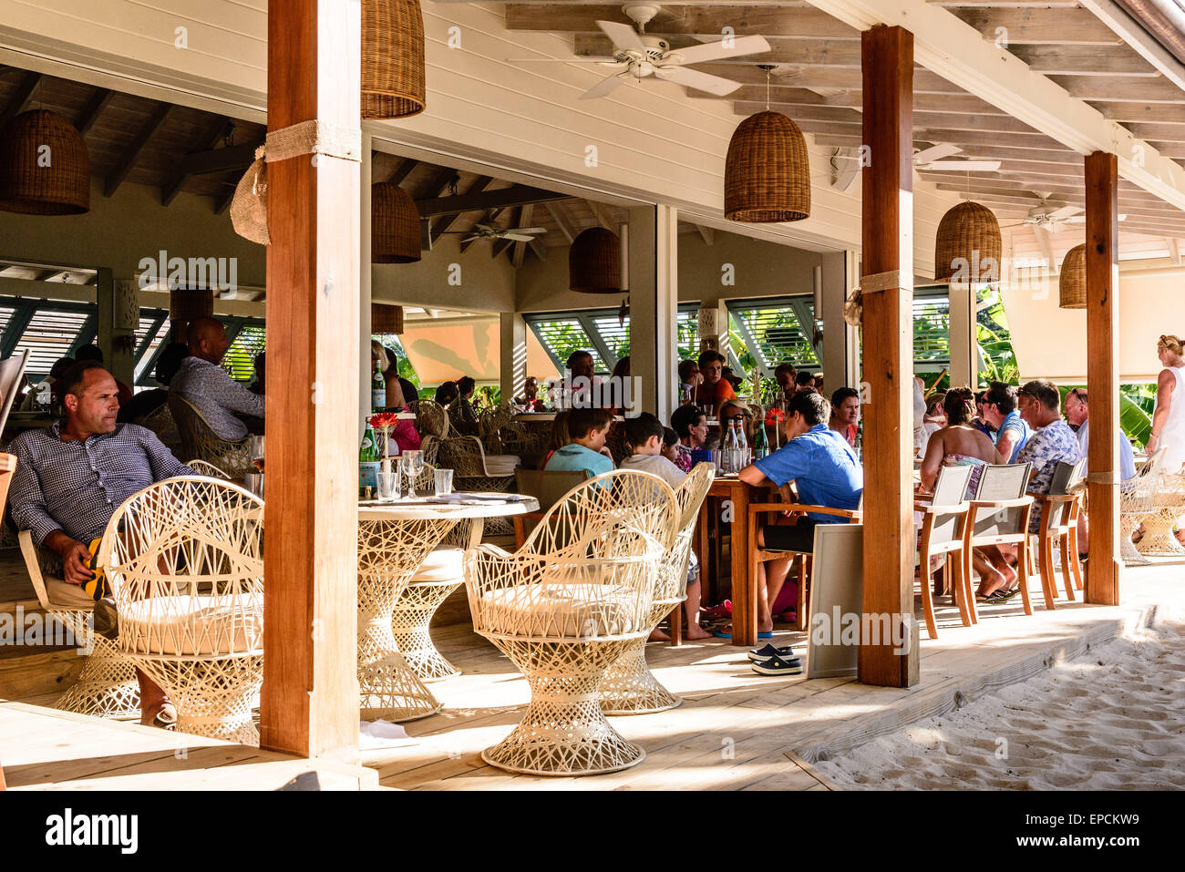Catherines Cafe Plage Restaurant, Pigeon Point, English Harbour Town, Antigua Stockfoto